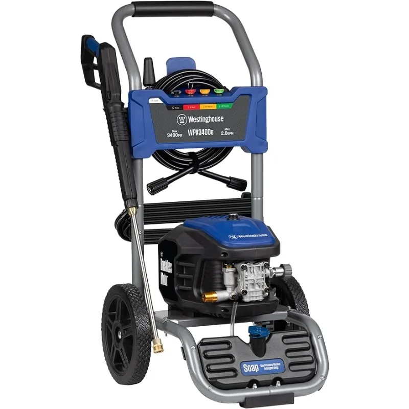 

Westinghouse WPX3400e Electric Pressure Washer, 3400 Max PSI and 2.0 Max GPM, Brushless Motor, Onboard Soap Tank, 5 Nozzle Set