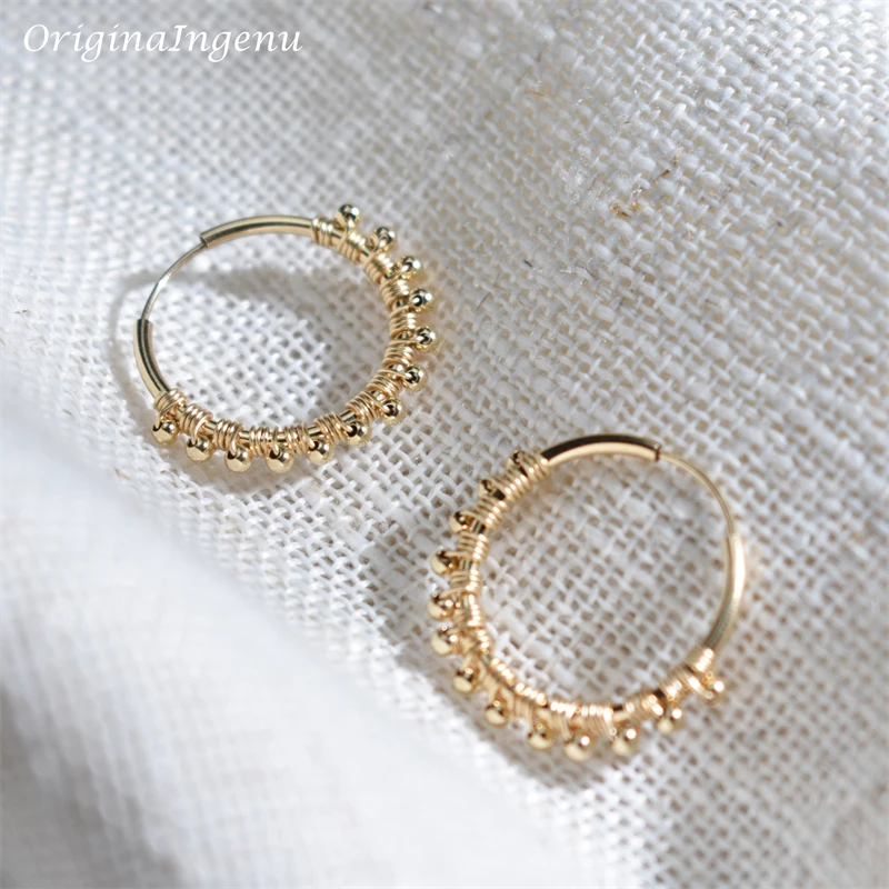 20MM Hoop Earrings 14K Gold Filled Gold Beads Earrings Minimalism  Gold Jewelry Brincos Pendientes Boho Earrings 4