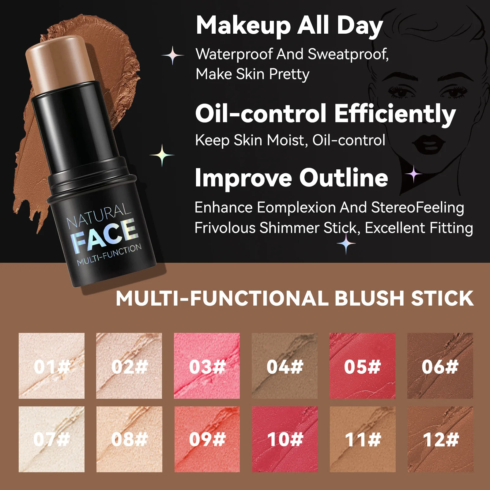 Magic Blush Stick Cheek Lip Tinted Moistured Blush Stick Silky Brighten Blush Cream Blusher Cosmetics Tubes Matte Contour 5