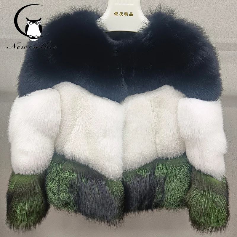 100% natural real fox fur women's new color-blocking fashion real fur jacket warm jacket high quality party real fur coat