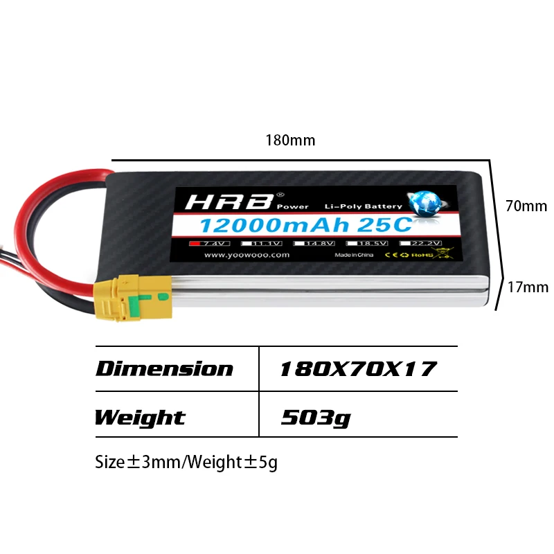 HRB Lipo 2S Battery, wooomAh 25C FnLv TLT Klea=t Sern Dr