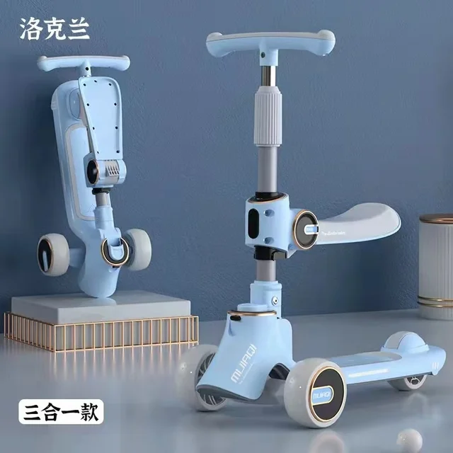 2022 New Child Scooter 1-12 Year old Folding Shine Balance Bike Adjustable Height Skateboard 3in1 Baby Stroller Child Scooter 2