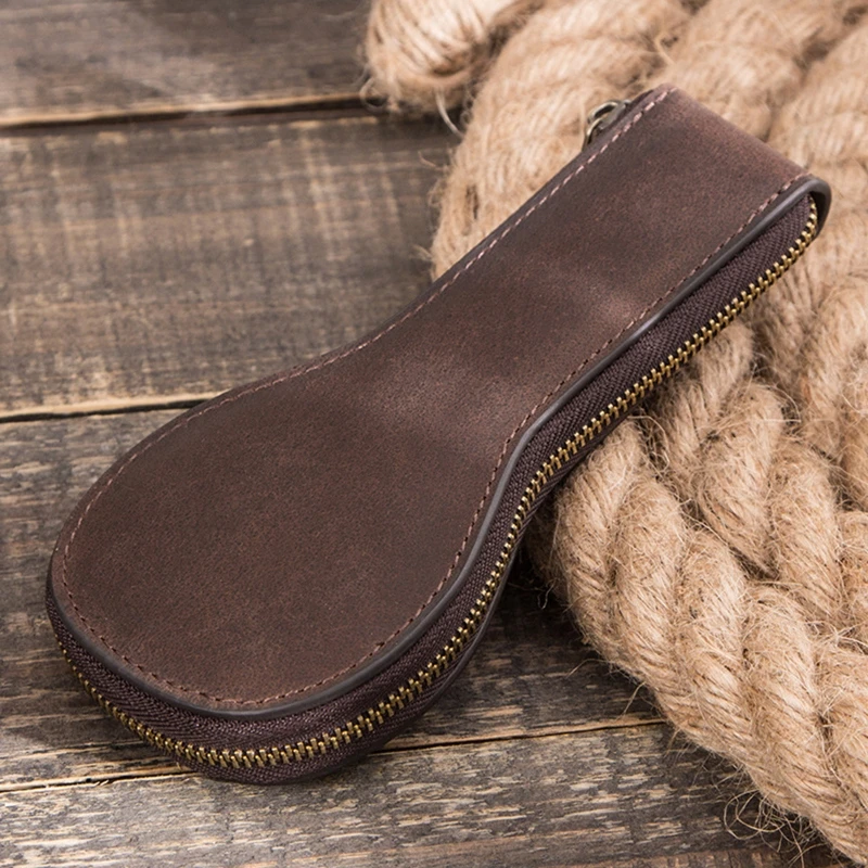 Watch Storage Box Watch Storage Bag Watch Storage Pouch Leather Storage Box Zippered Watch Case Horsehide Leather Watch Box Organizer For Jewelry Storage Detachable Anti-Slide Cushion Brown
