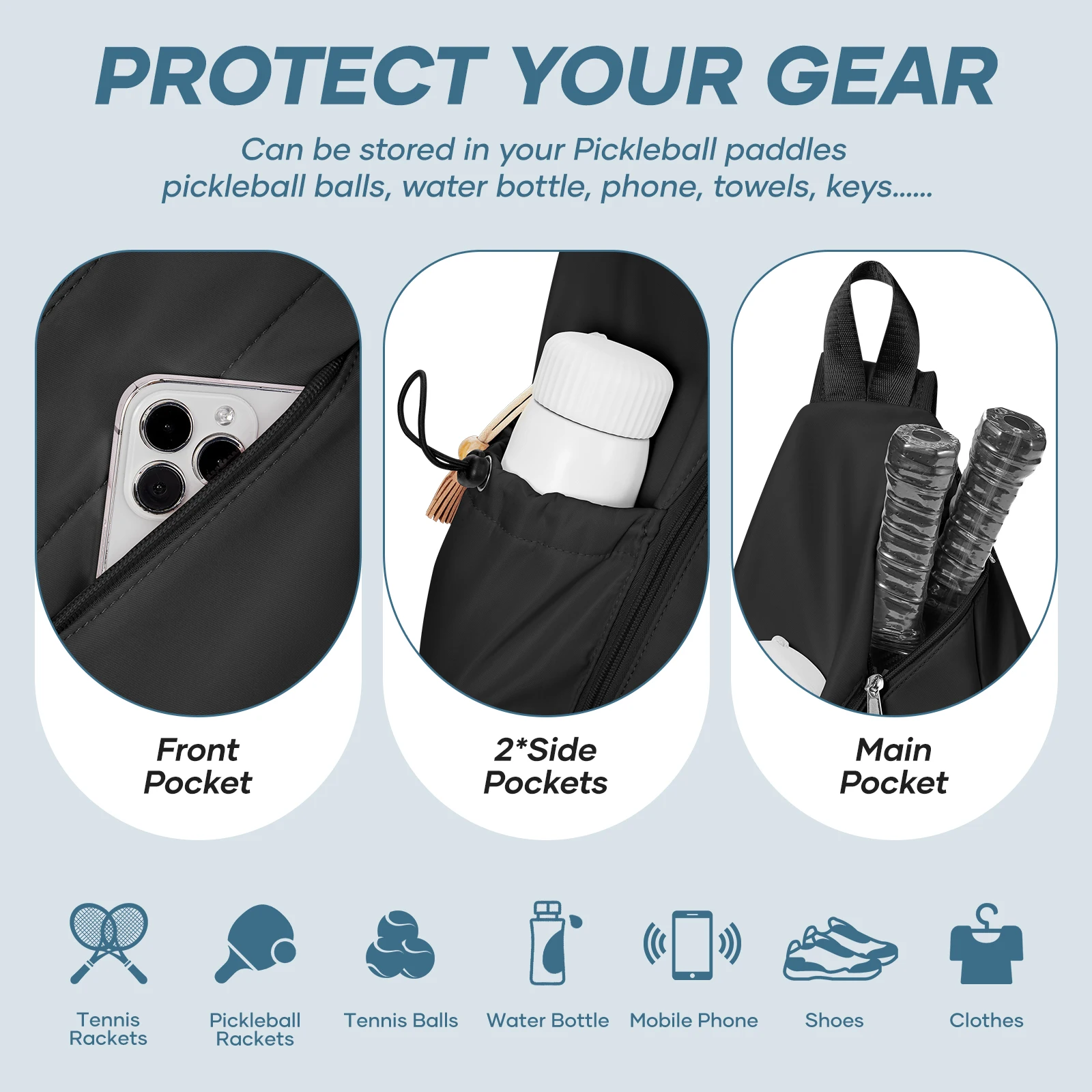Pickleball Bag Sling Bags for Women Men- Turnable Crossbody Sling Backpack for Pickleball Paddle, Tennis, Pickleball Sticks Bags