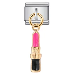 Y2K Glamorous Italian Charm Bracelet - Stainless Steel Elastic Chain with Kiss, Lipstick, and High Heels Designs for DIY Jewelry Accessories (ICG190)