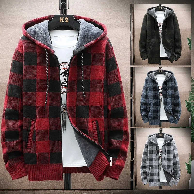 Cárdigan De Forro Polar Con Capucha Para Hombre - Cuello Alto, Diseño Acanalado, Cremallera Completa Y Bolsillos Laterales