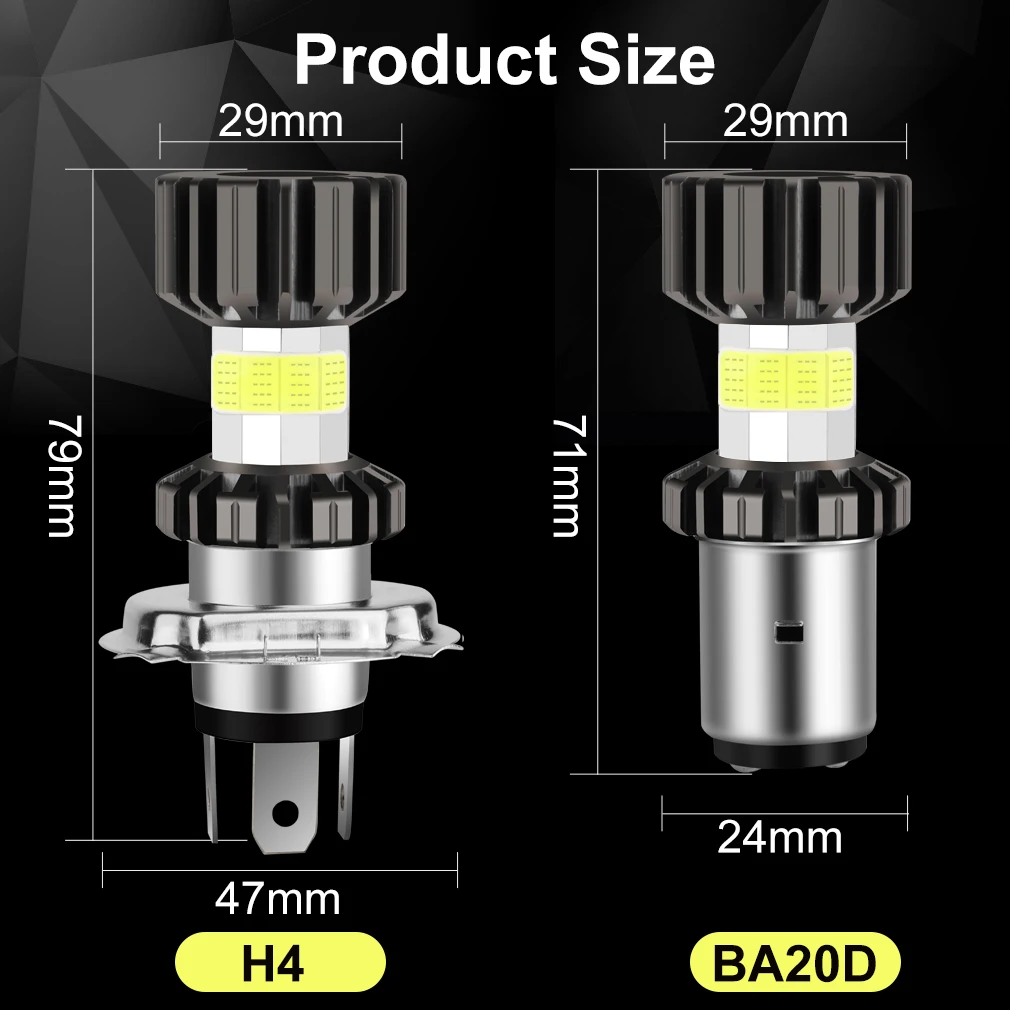 Motorcycle LED Headlight Bulb H4/P15D/BA20D 72W 8 COB 1800LM 6000K Hi/Lo Beam