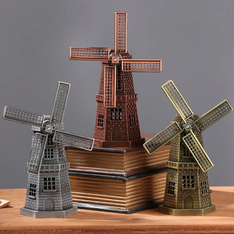 

Vintage Metal Windmill Ornaments Dutch Architecture Home Office Decor Europe Models Gifts Furnishing Articles