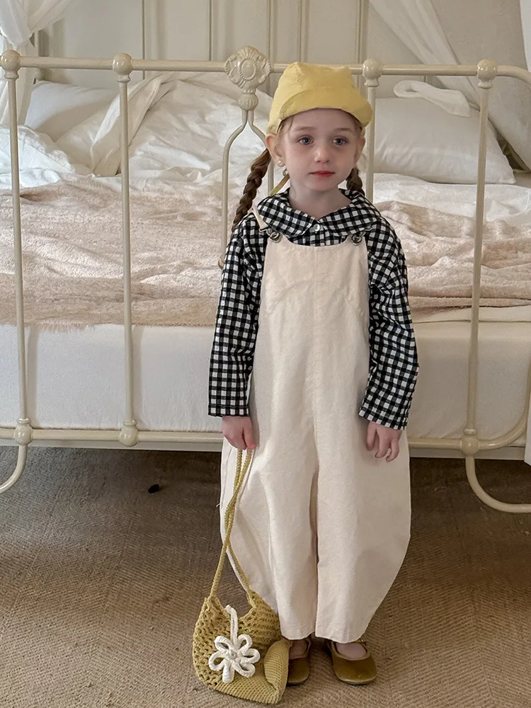 2025 Spring New Children Loose Overalls Cotton Boys Fashion Casual Pants Baby Girls Versatile Strap Trousers Kids Clothes