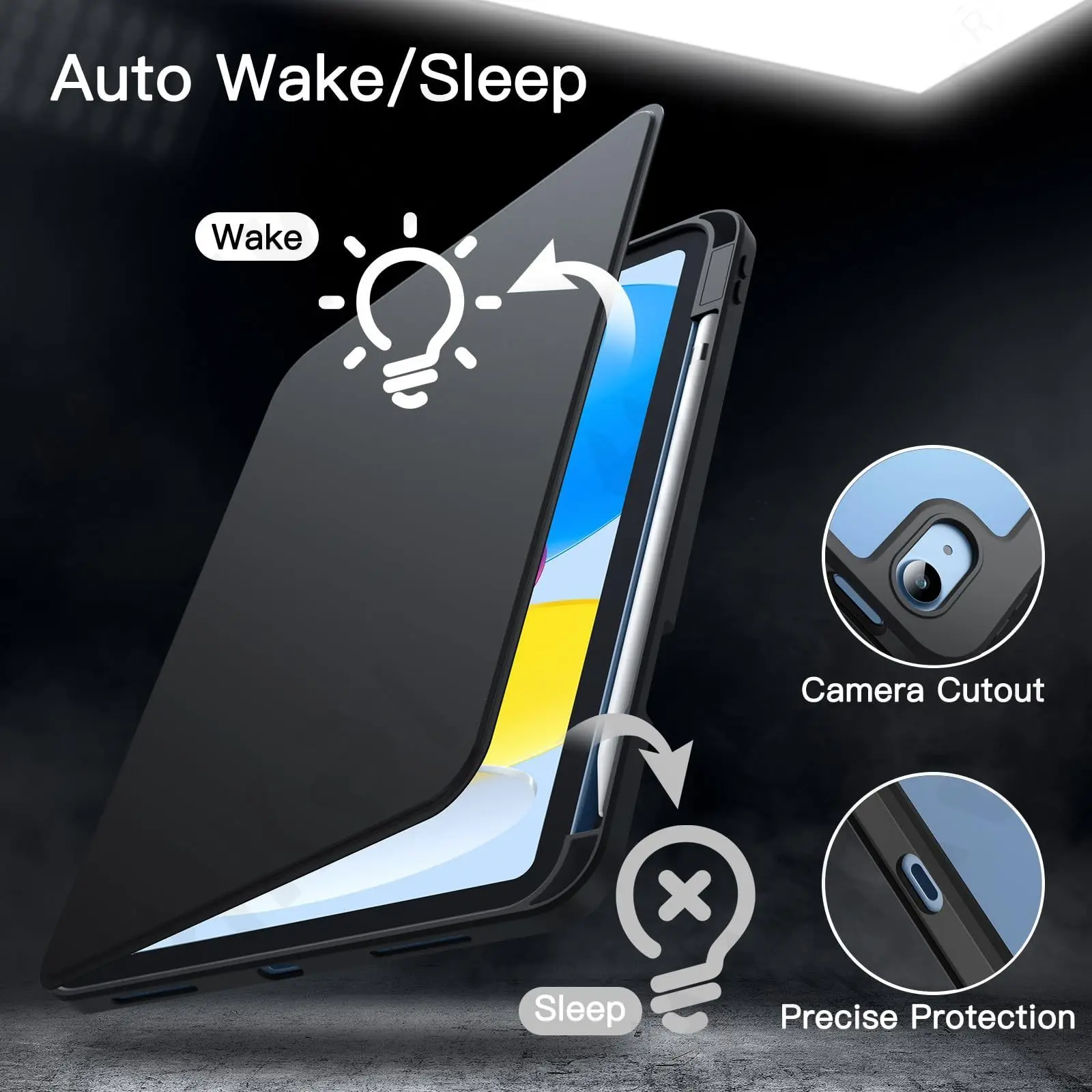360° Rotating Protective iPad Case with Pen Holder & Auto Wake/Sleep Function