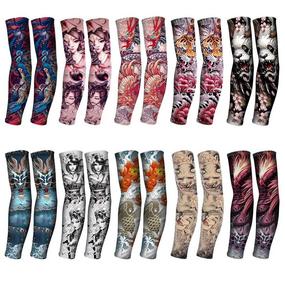 1Pair Running Sportswear UV Protection Summer Cooling Basketball Flower Arm Sleeves Tattoo Arm Sleeves Cover Sun Protection