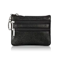 Sleek Waterproof PU Leather Coin and Card Purse with Key Ring (Black)