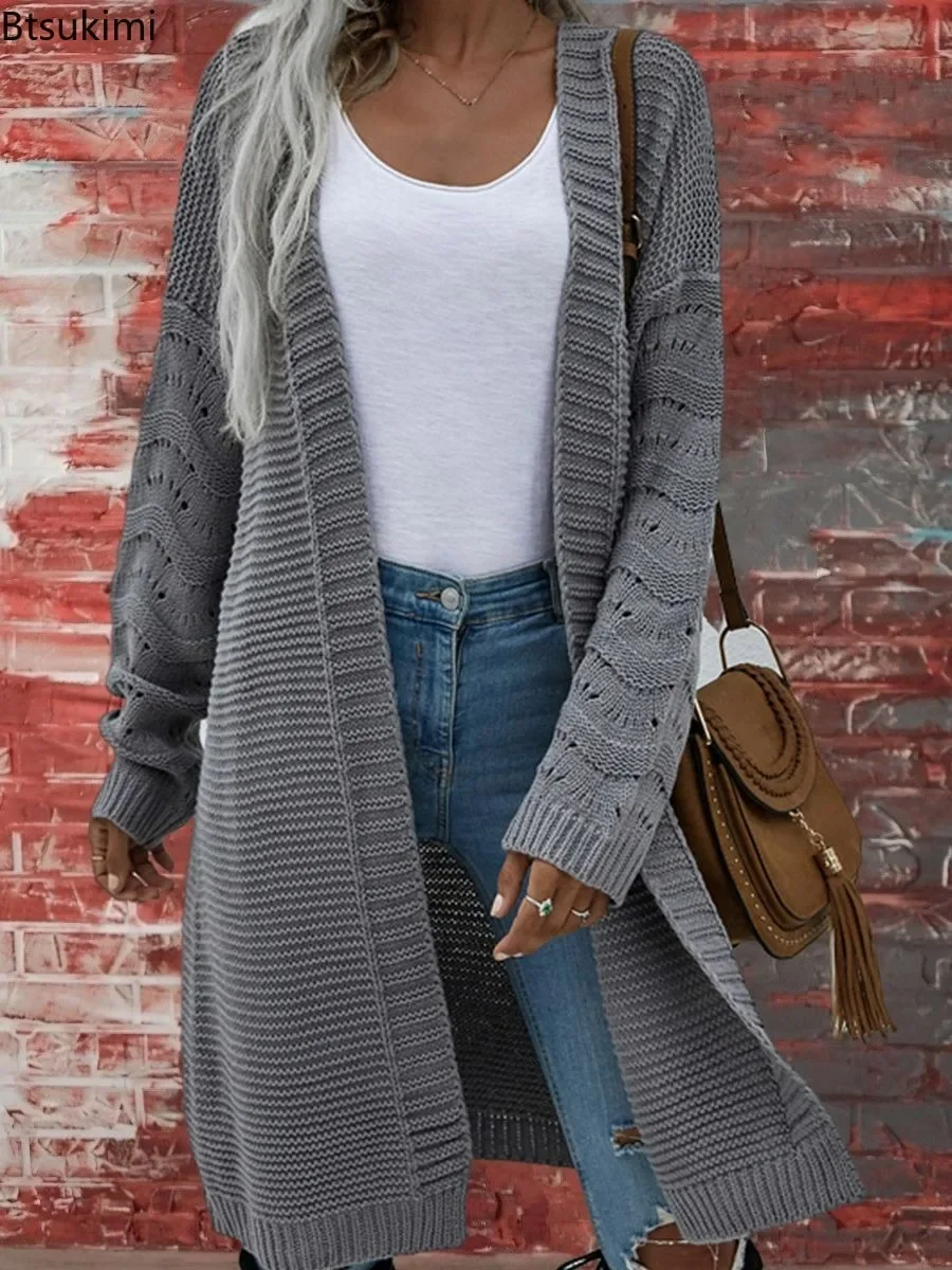 

2024 Women's Knitted Long Sweater Cardigan Jacket Autumn Winter Harajuku Loose Long Sweater Jumpers Female Oversized Cardigan