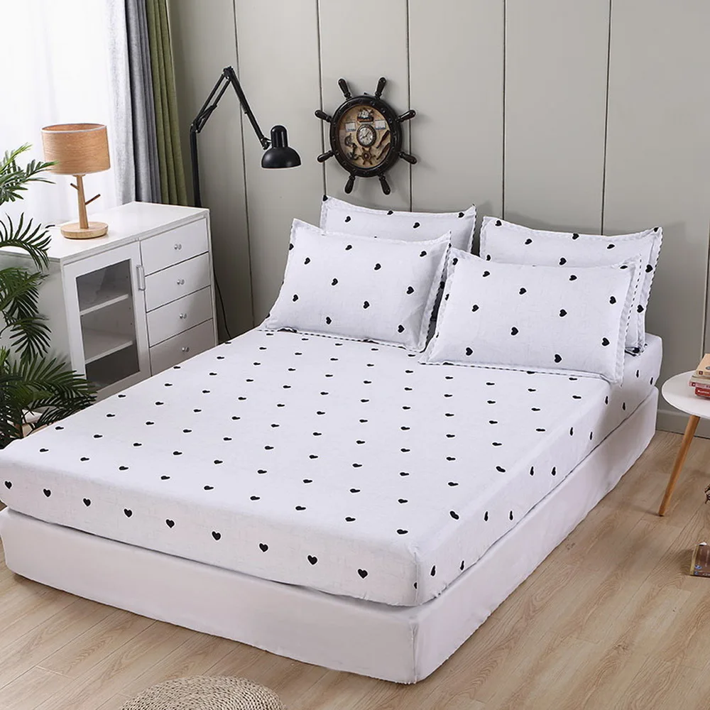 

Fashion Gray heart white Bed Fitted Sheets Sabanas Mattress Cover with Elastic Microfiber 120*200*30 180*200*30cm(No Pillowcase)