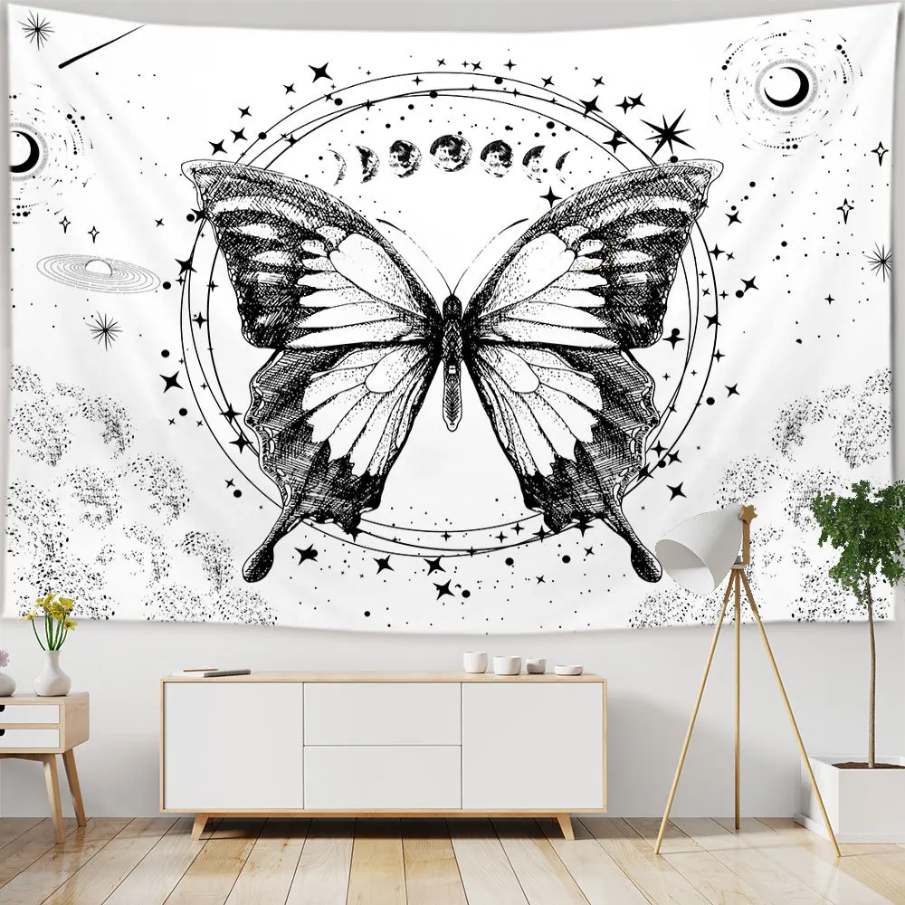 Tapestry Decorations Butterflies and Moths Tapestry Black and White Flower Tapestry Wall Hanging Beach Blanket Romantic Bedroom Dorm Home Decor