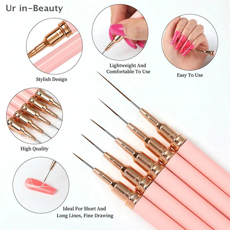 5pcs Nail Art Liner Brush Set UV Gel Nail Brushes Kits French Stripe Line Painting Drawing Flower Pen Professional Manicure Tool