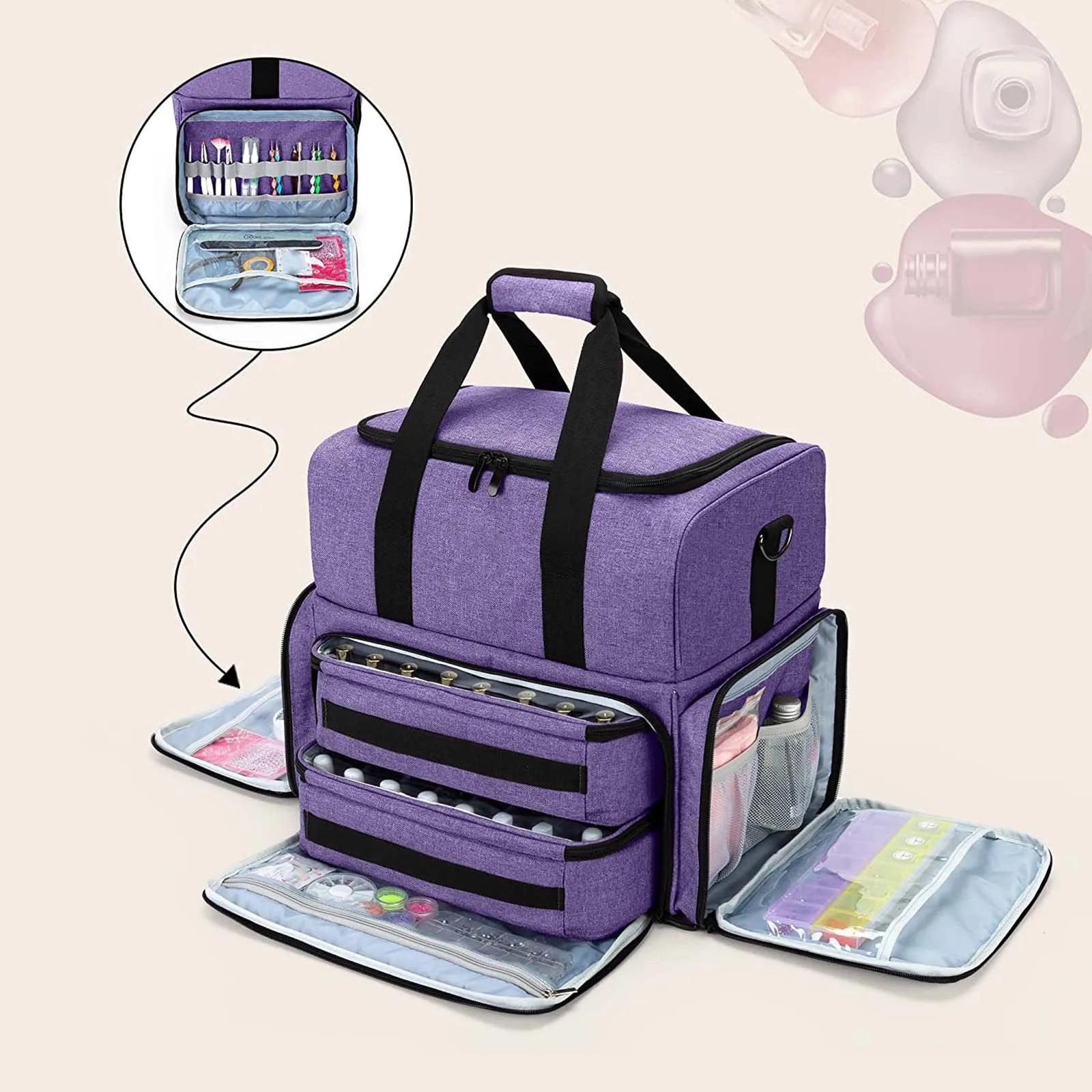 NailPolishStorageBagforManicureAccessorieswith2RemovablePouch