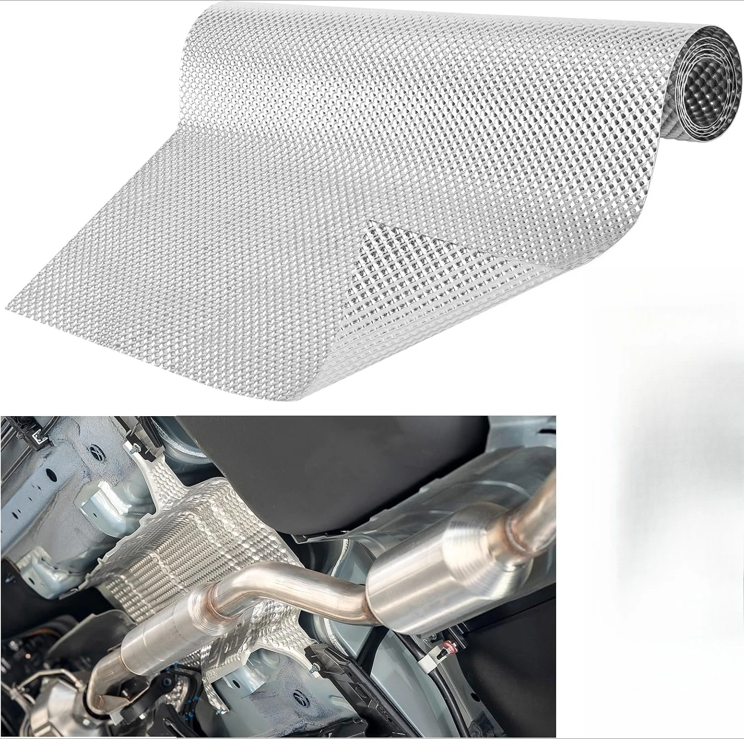 Scudo Termico Goffrato per Scarico Auto, Barriera Termica per Tubi di Scarico, Fascia Termica per Silenziatore Auto