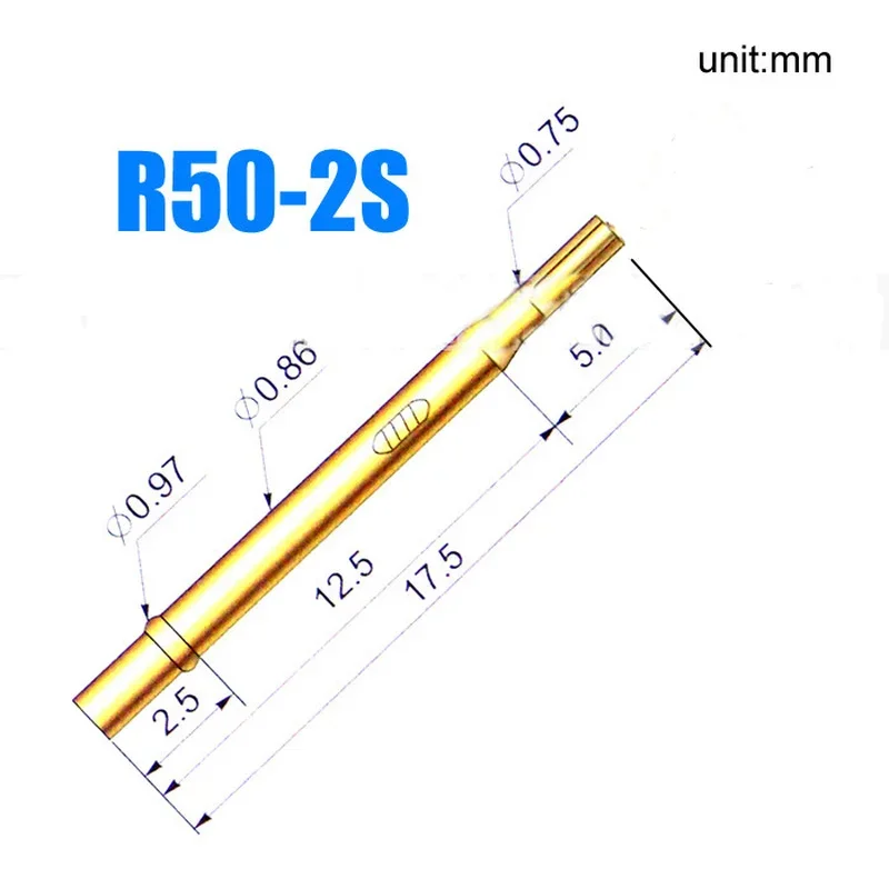 100 pièces/sac R50-2S sonde d'essai illac tube diamètre extérieur 0.86mm longueur 17.5mm ressort sonde d'essai douille