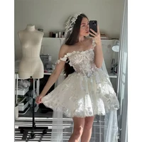 Customized Mini robes de soirée Off the Shoulder Elegant Sleeveless Evening Dresses Lace-up Back Short Wedding Dresses AE504 1