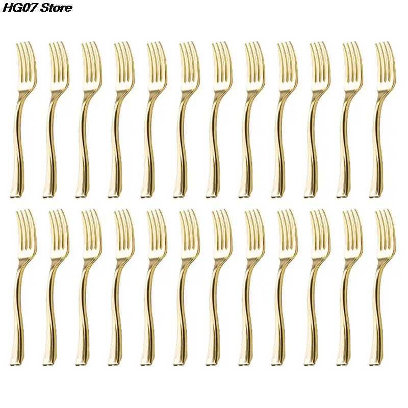 New 24PCS Plastic Disposable Spoons Golden Mini Spoon Set Plastic Imitate Metal Flatware For Barbecue Party Picnic Kitchenware