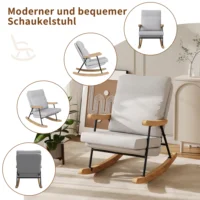 Кресло-качалка Comanlai — эргономичное кресло со спинкой из хлопка и льна, конструкция из массива дерева и металла, для гостиной/спальни — изображение 2