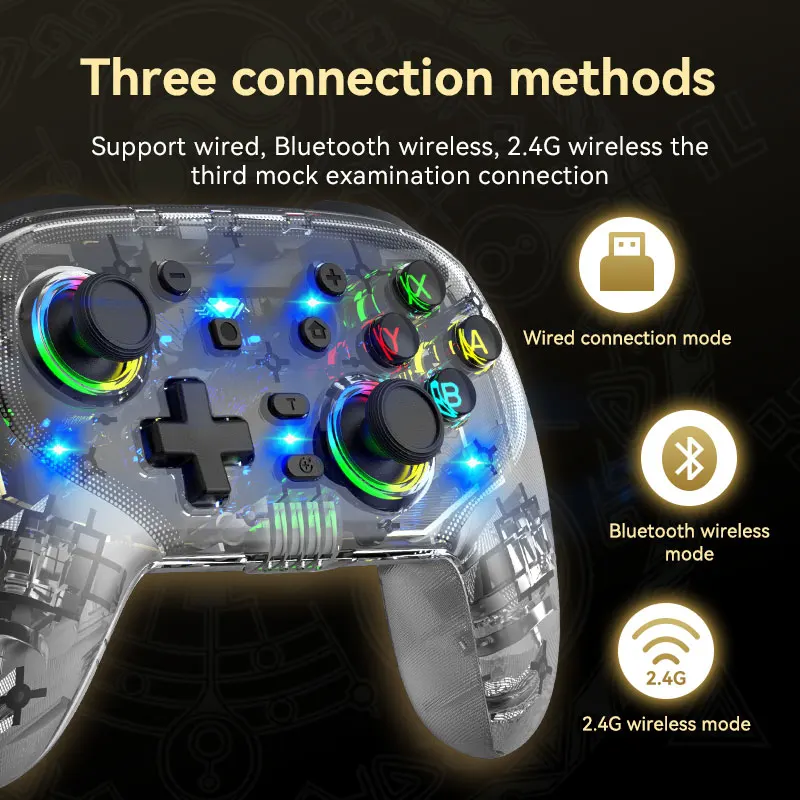 NEW Multi-Platform Wireless Gaming Controller for Switch Gamepad with LED Light Adjustable Vibration Joystick for Android/iOS/PC