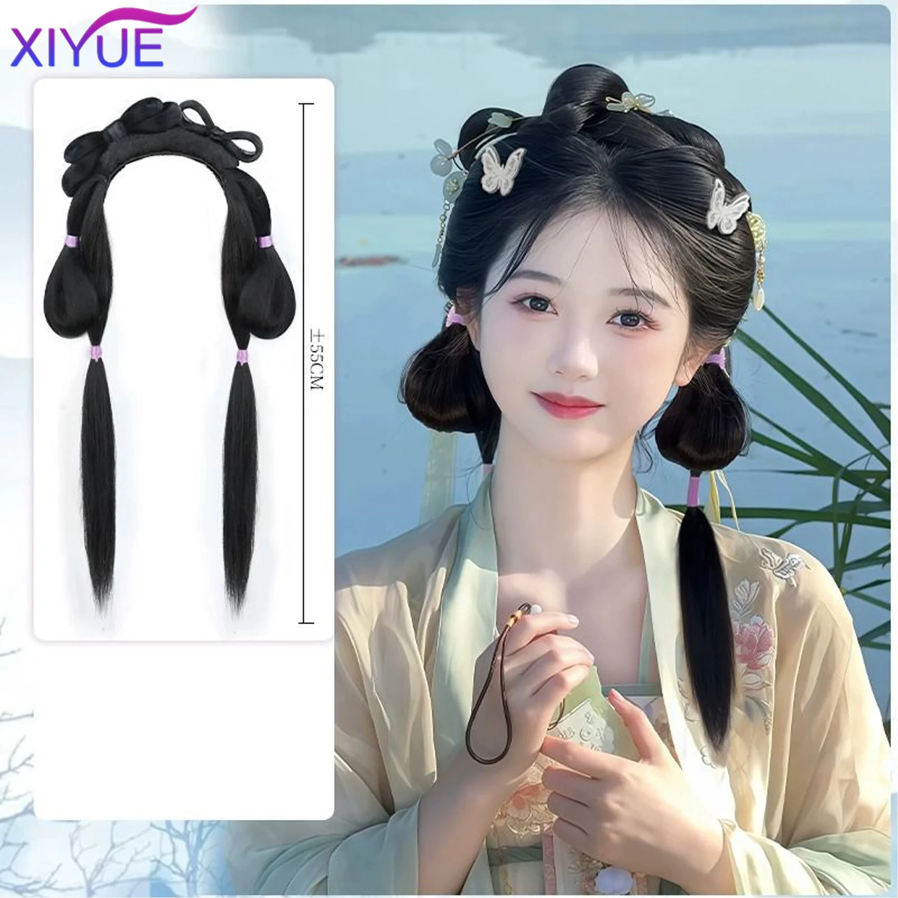 Synthetic Ancient Costume Hanfu Wig All-in-one Lazy Hairband Ancient Tang Style Versatile Bun Ancient Style Cushion Hair Bag
