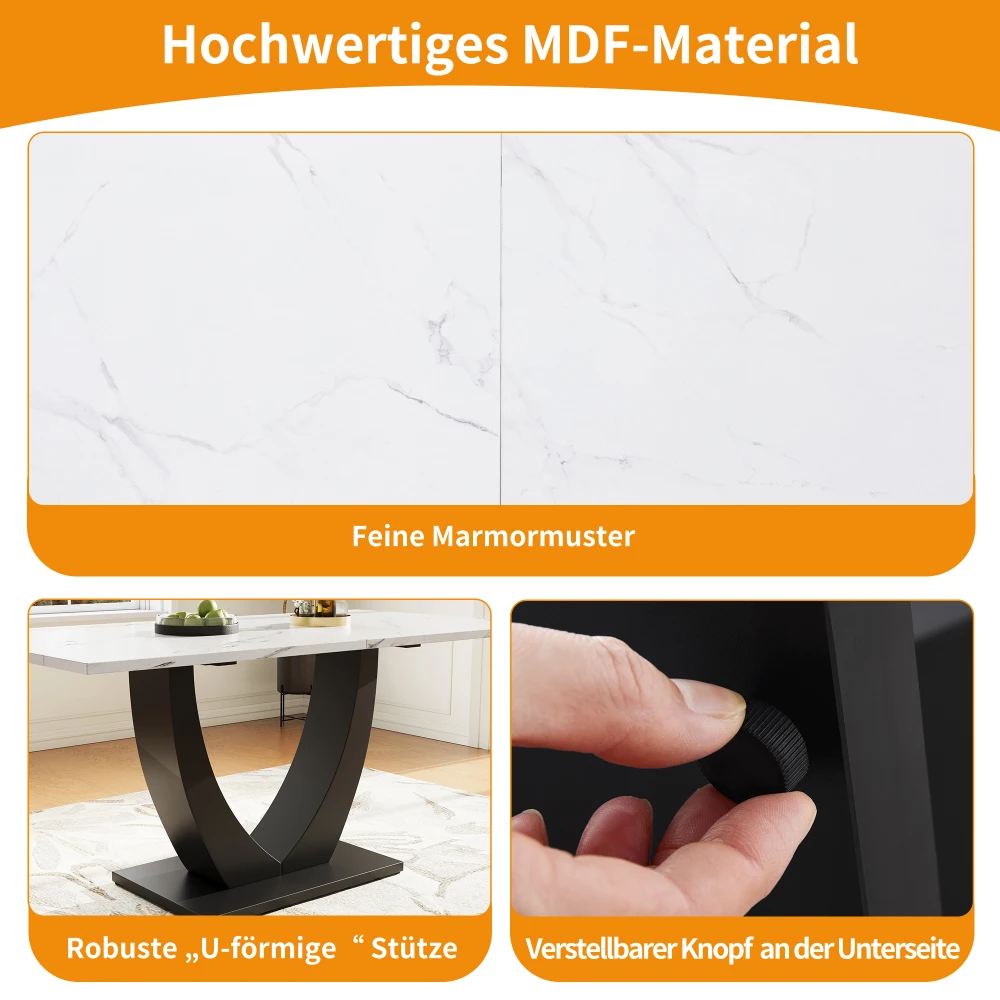 Esstisch, moderner Küchentisch, Esstisch mit Metallrahmen in modernem Marmormuster, mit verstellbaren Füßen, für das Esszimmer – Detail 16