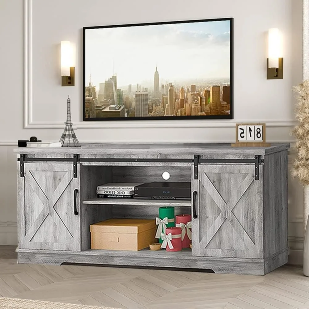 

Farmhouse Cabinet, 65 Inch TV Stand with Storage, Barn Doors and Shelves, Modern TV Console Table Furniture for Living Bedroom