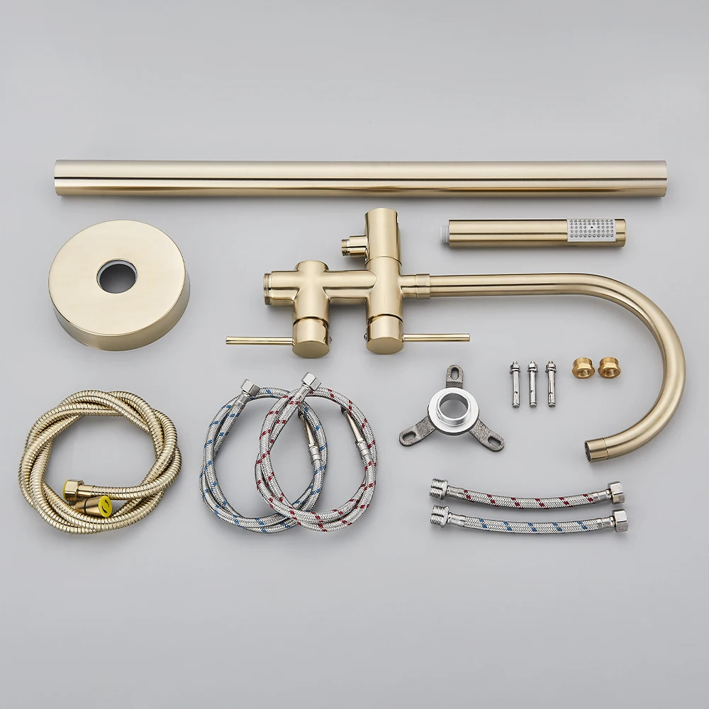 Golden Bathroom Bathtub Faucet Modern Bathtub Faucet With Hand Shower Hot and Cold Floor Mounted Tub
