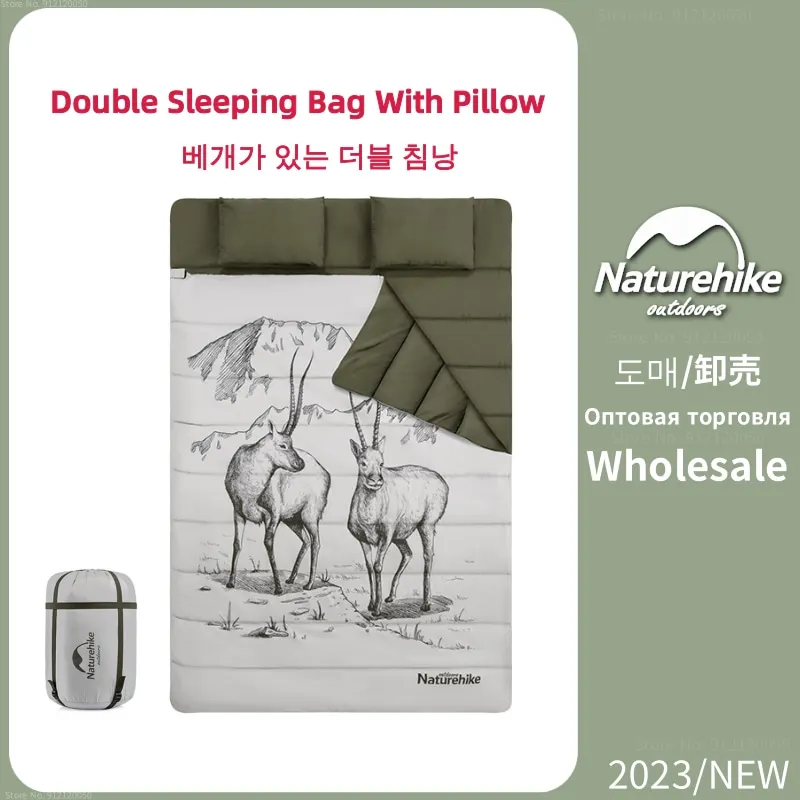 

Naturehike Double Sleeping Bag With Pillow Ultra-Light Portable Outdoor Travel Double Quilt Camping Thickening Warm Sleeping Bag