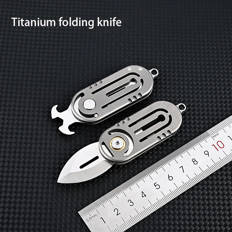 

Mini Titanium Alloy Folding Knife High Hardness D2 Steel Sharp Knife with Keychain Pendant Disassembly Express Open Box EDC Tool