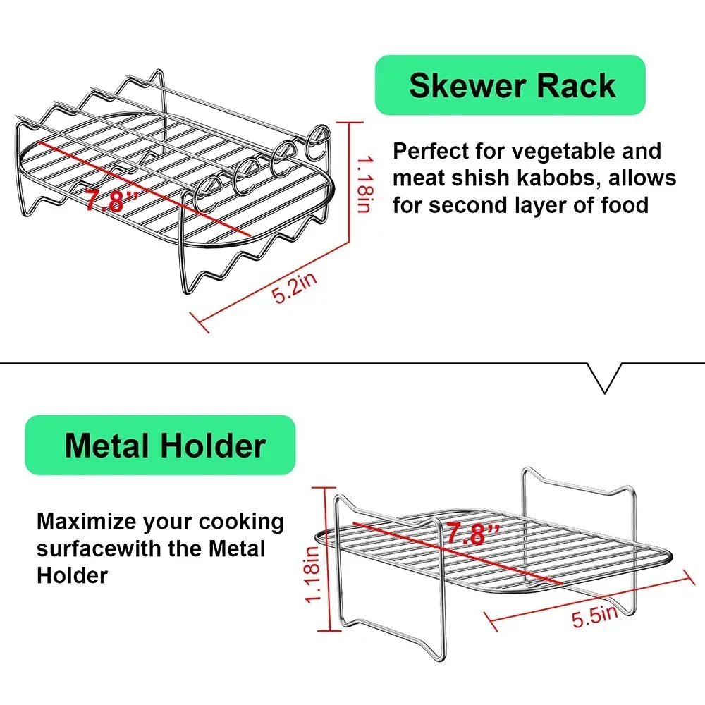 Kitchen Grill Air Fryer Rack for Ninja Dual Air Fryer with Barbecue Sticks for Double Basket Fryers Oven Microwave Baking air fryer rack