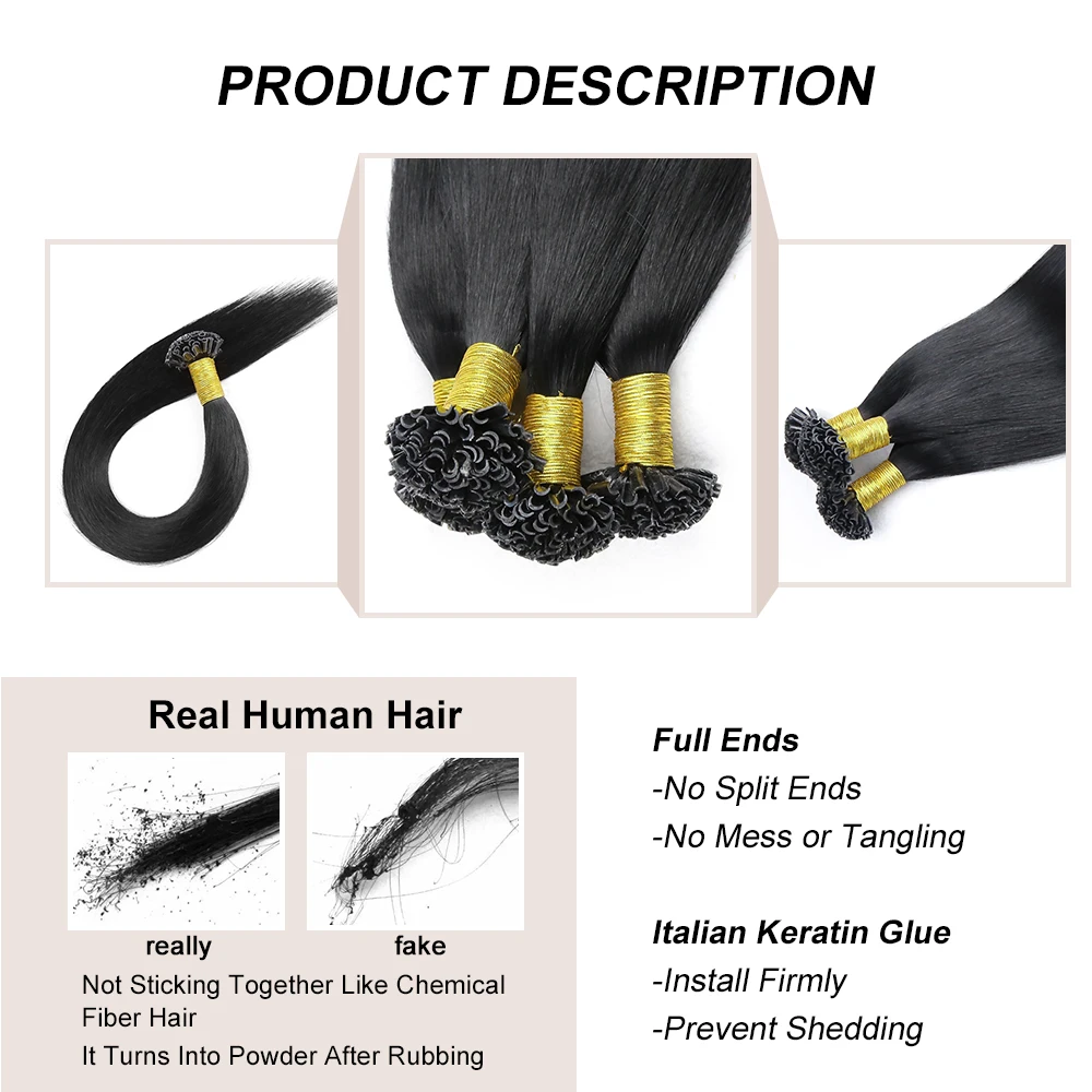 Extension per capelli lisci a punta a U, Extension per capelli morbidi a punta a chiodo, Extension a punta a U 100% capelli umani biondi, Facili da mantenere - immagine 6