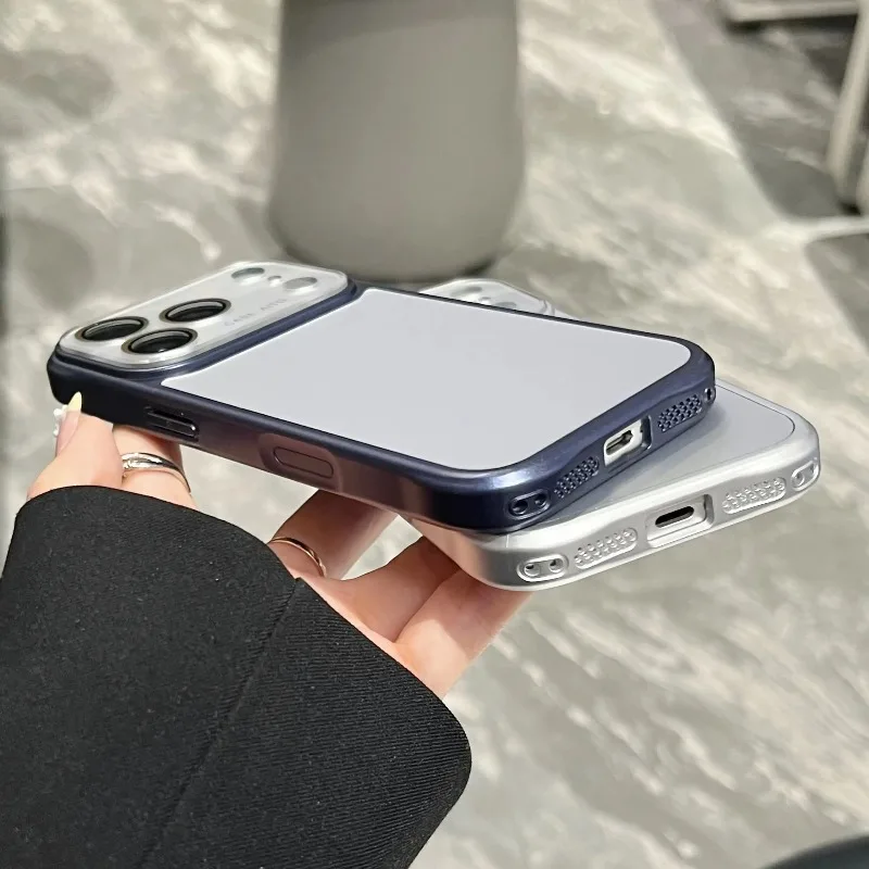 Shockproof Frosted Silver Phone Case with Glass Camera Protection & Bumper Design