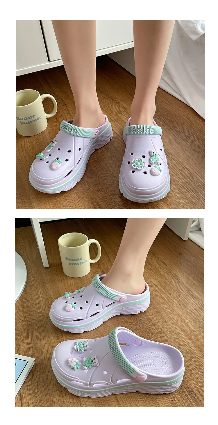 2024 جديد إيفا ثقب سميك أحذية المرأة الصيف الصلبة لطيف DIY بها بنفسك الصنادل والشباشب زيادة المضادة للانزلاق أحذية الشاطئ النساء