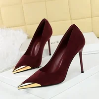 BIGTREE Sexy Fashion metal pointed toe Banquet Women's Pumps Spring New Thin High Heels Ladies Stiletto Dress Shoes Black