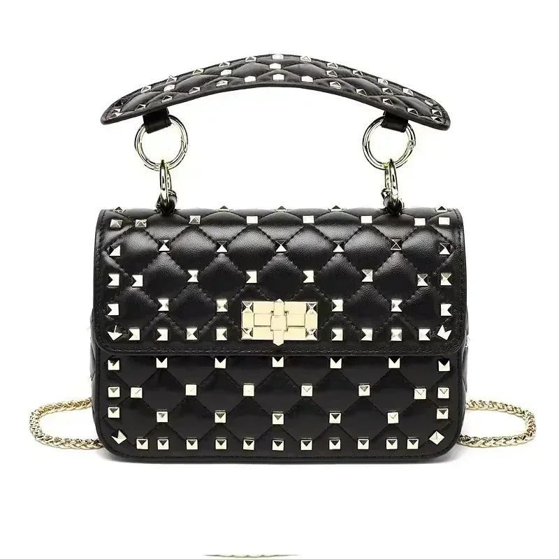 2024 New Fashion Women Sheepskin Leather Rivet Handbags Chain Bag Designer Shoulder Bags Luxury Woman Messenger Bags 2