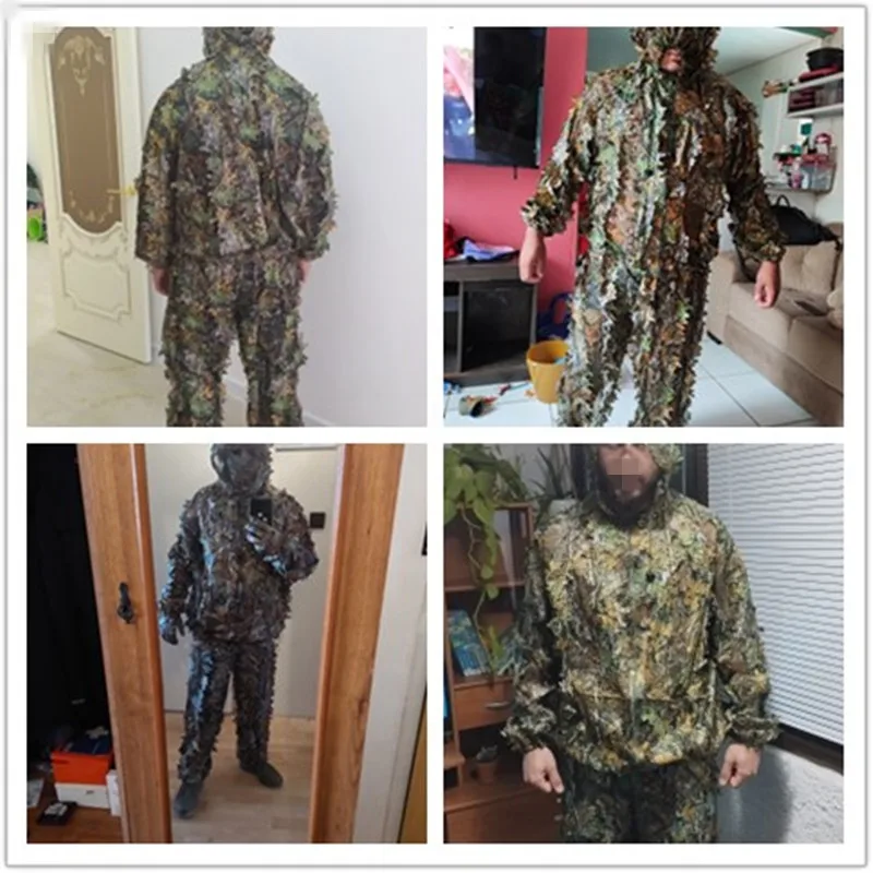 Ghillie Suit Clothing Suit Pants Hooded Jacket Outdoor Men Women Camouflage Jungle CS Training Leaves