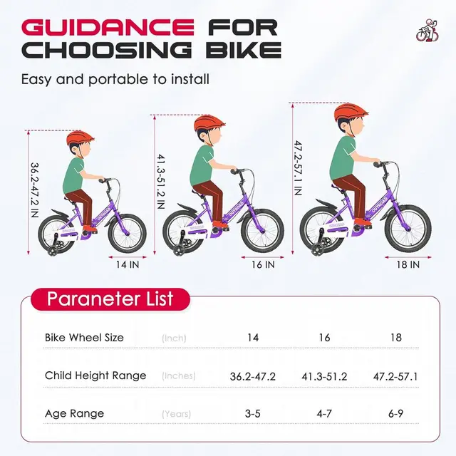 16-18 Inch Kids' Training Bike with Wheels, Suitable for Ages 3-10, Multi-Colored Dual Brake Bicycle for Toddlers