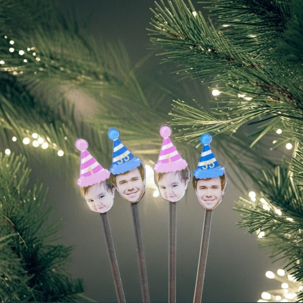 First Birthday Stir Sticks Party Decorations, Drink Stirrers Personalized with Face,Swizzle Sticks, Photo Drink Stirrers