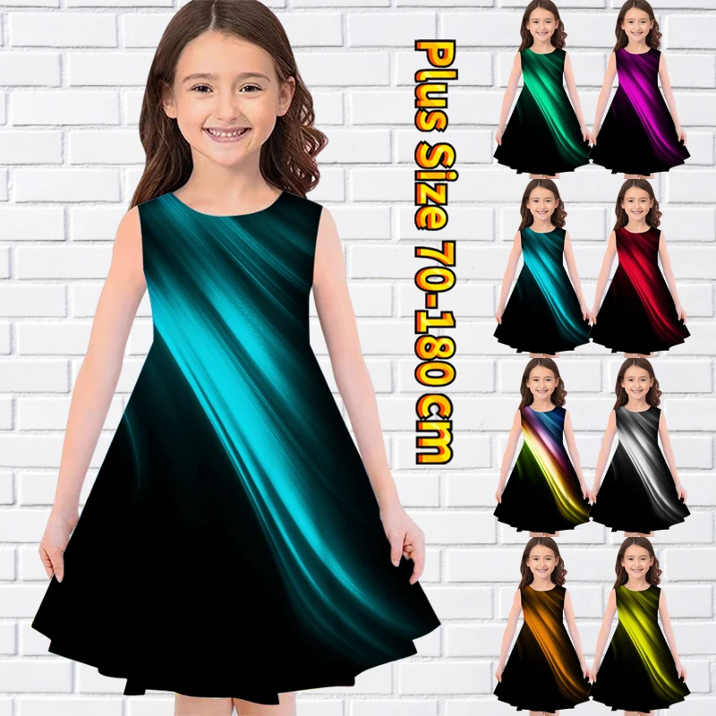 

2022 Summer Abstract Print Dress Little Girl Cute Loose Size Princess Skirt Round Neck Sleeveless Fashionable Knee-length Skirt