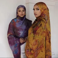 New Style Tie Dye Printed Soft Premium Chiffon Silk Muslim Ombre Marble Water Print Shawl Hijab Lightweight Scarves 185*80cm