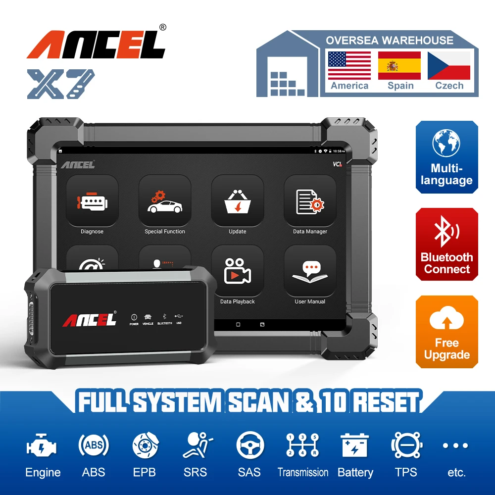

Ancel X7 Car OBD2 Diagnostic Tool Code Reader Full System Scanner Auto OBD Code Reader Active Test ECU Coding ABS EPB DPF Reset