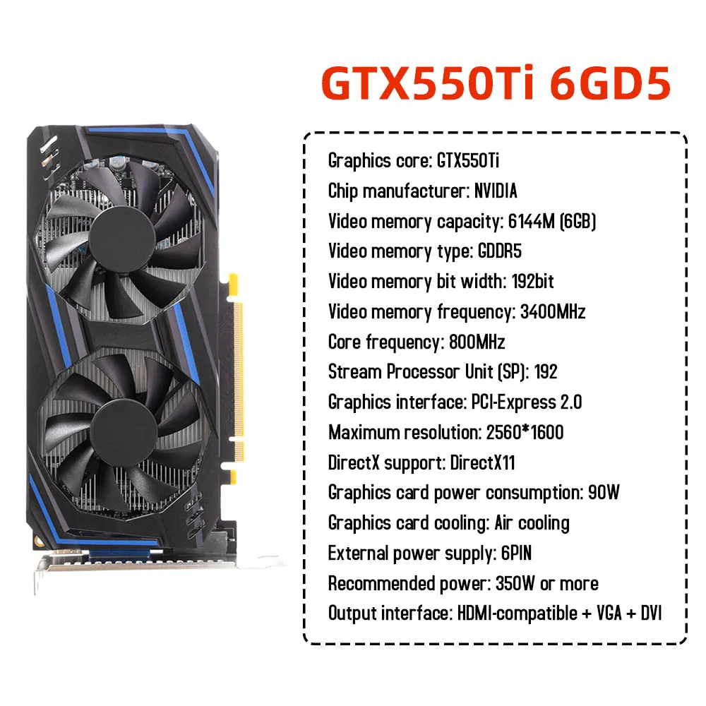 Computer Graphic Card GTX550Ti 6GB 4GB 2GB 192bit GDDR5 NVIDIA HDMIdesktop PC discrete graphics card with dual cooling fans video card in computer Graphics Cards