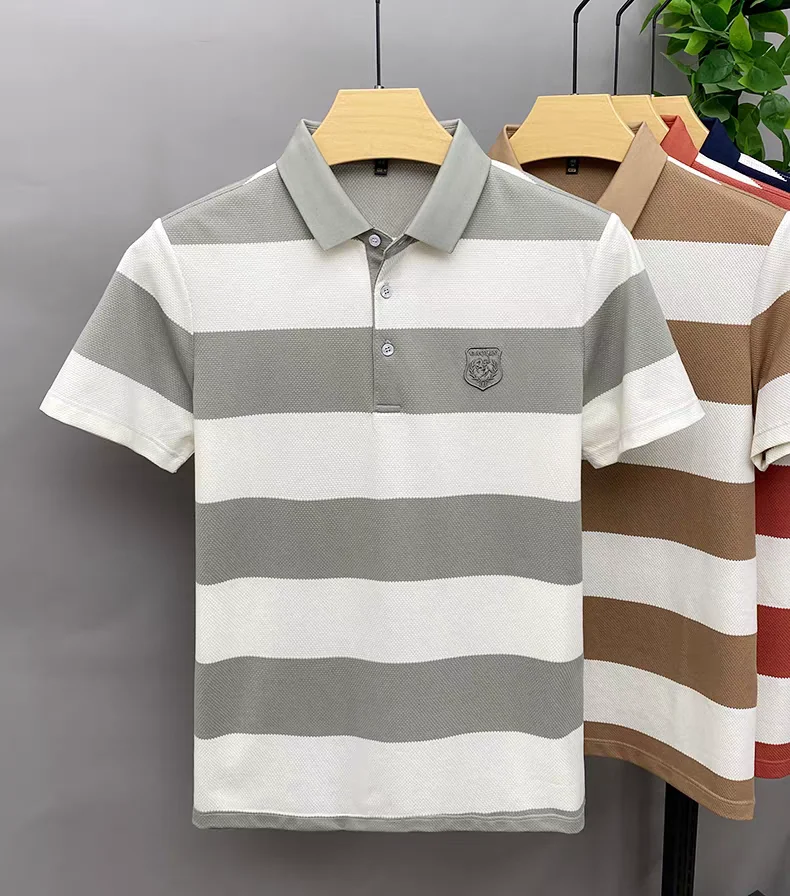 Luxury brand badge embroidered men's short sleeve polo shirt fashion wide stripe color blocked summer breathable casual T-shirt 18 Scde99b2a8b3a445ca0ed1dc9343c29b6p