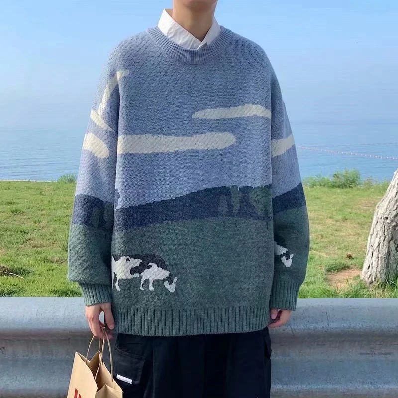 

Hip Hop Knitwear Mens Sweaters 2022 Harajuku Fashion Elephant Male Loose Tops Casual Streetwear Pullover Sweaters pull noel