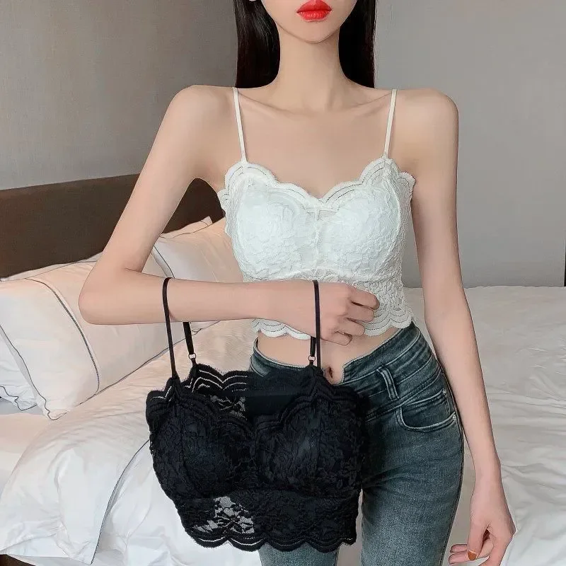 

French Lace Top Underwear Vest Suspender Bra Back Summer Wireless Sexy Pad Add Female 2023 Bralette Women Style Beauty Tube Tops