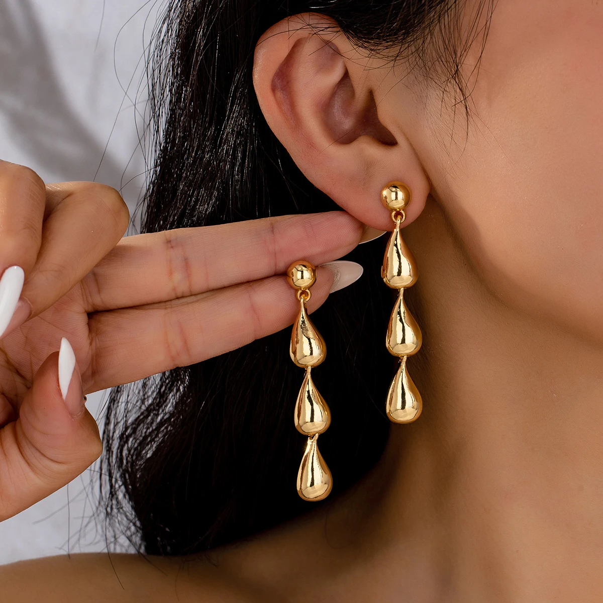 Scde9a82f46314d3fa2d1b0101834088fa Vintage Simple Long Water Drop Earrings for Women Glossy Geometric Stud Earrings New Luxury Bridal Wedding Jewelry Gift Mallzona